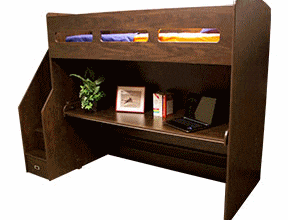 Giường tầng đa năng cho trẻ em bằng gỗ, tích hợp bàn học và kệ trang trí thông minh.