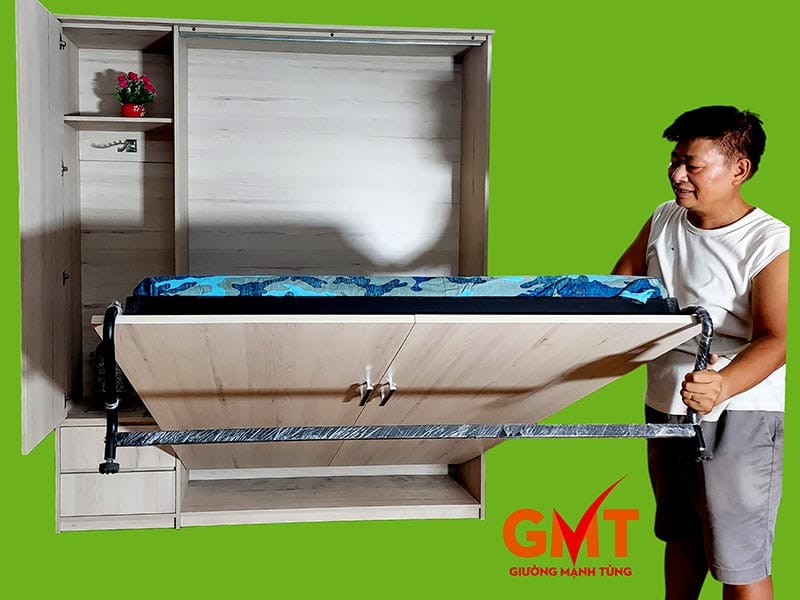 Giường ẩn tủ thông minh thiết kế hiện đại, tiện lợi cho phòng ngủ nhỏ.