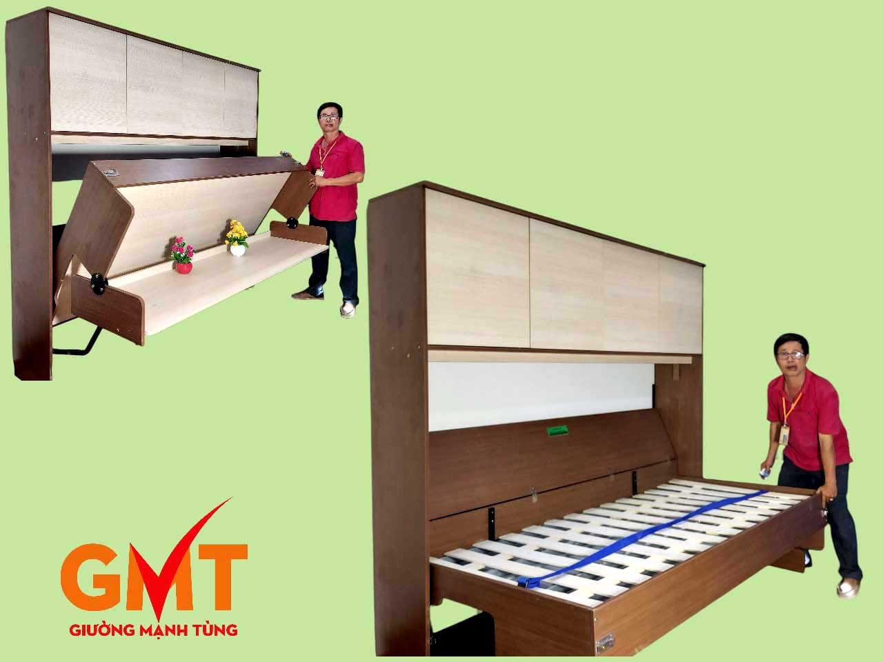giường thông minh gắn tường kèm tủ và bàn gấp gọn