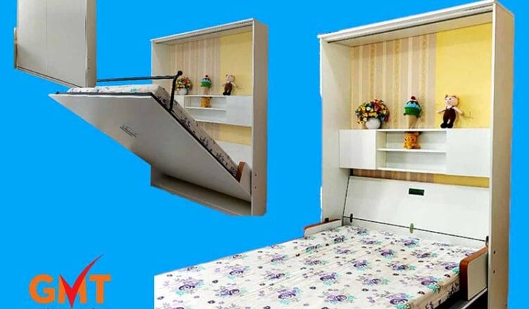 Giường gấp thông minh gắn tường đa năng, có kệ trang trí tiện lợi, dễ dàng gấp gọn tiết kiệm diện tích