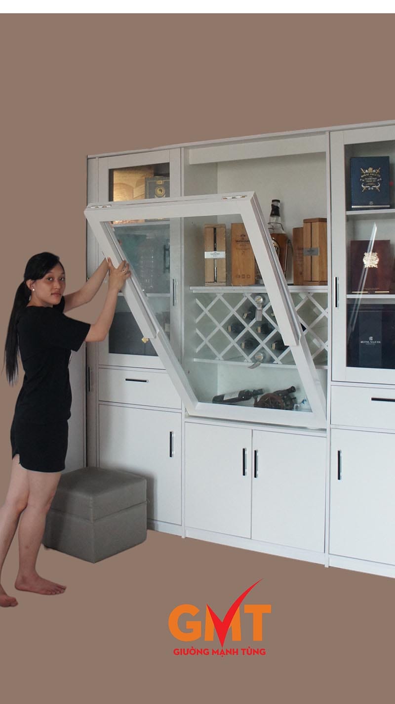 Mẫu bàn gấp đa năng kết hợp kệ, mang lại không gian vừa đẹp vừa tiện dụng, phù hợp phong cách nội thất tối giản.