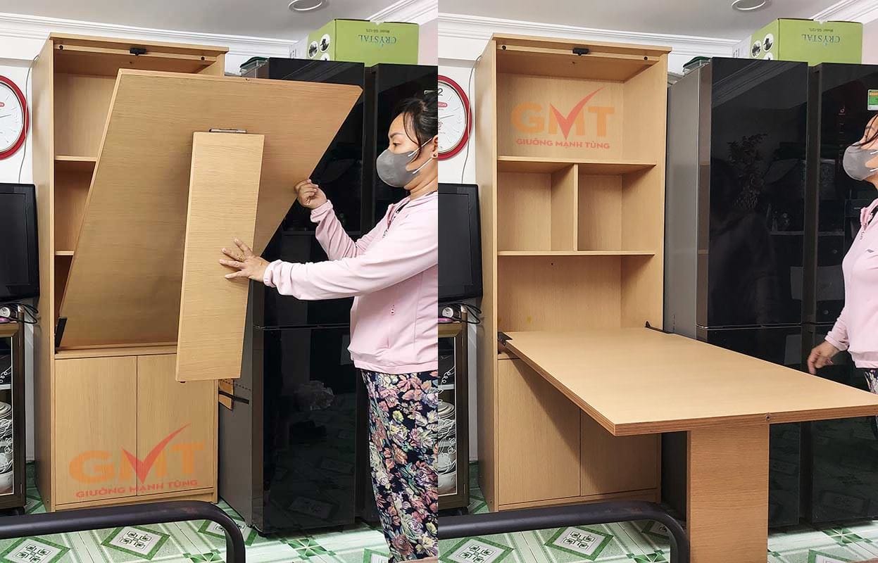 Bàn học gấp gọn kết hợp kệ chứa đồ hiện đại