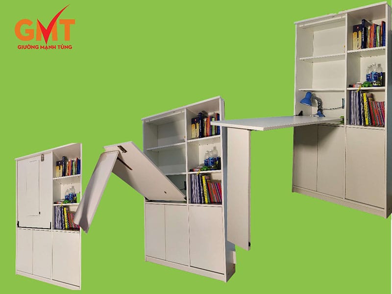 Bàn xếp gọn thông minh kèm tủ sách tiết kiệm diện tích