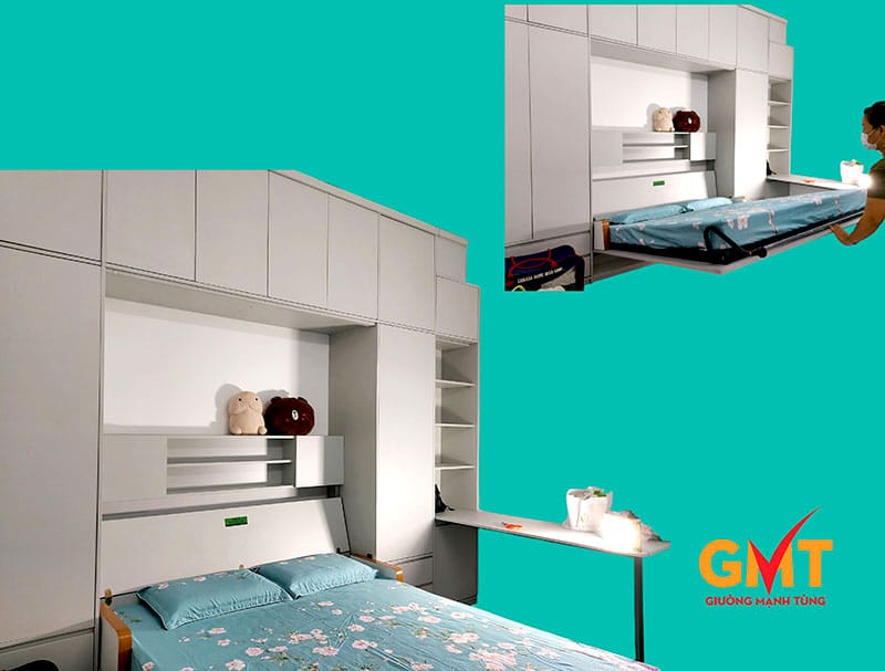 Giường ngủ âm tường kết hợp bàn làm việc thông minh, thiết kế gấp gọn hiện đại giúp tối ưu không gian phòng nhỏ