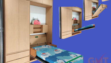 Giường ẩn tủ là gì? Quy trình vận hành thực tế của mẫu giường ẩn tủ đơn tích hợp hệ tủ quần áo và kệ trang trí thương hiệu Mạnh Tùng.