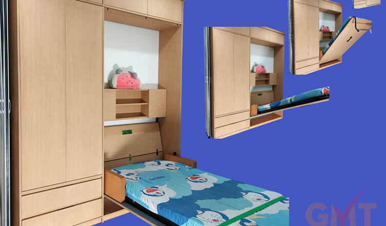 Giường ẩn tủ là gì? Quy trình vận hành thực tế của mẫu giường ẩn tủ đơn tích hợp hệ tủ quần áo và kệ trang trí thương hiệu Mạnh Tùng.