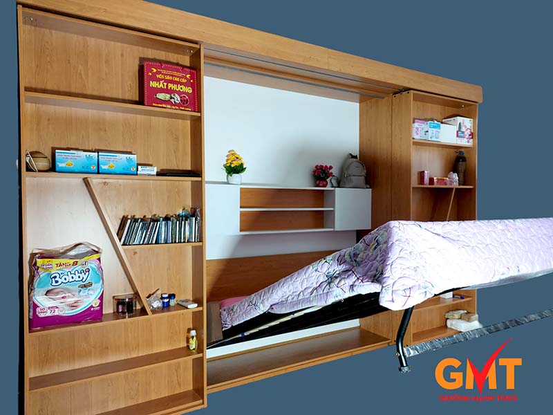 Giường ngủ thông minh hiện đại tích hợp kệ sách và tủ trưng bày đồ dùng gia đình