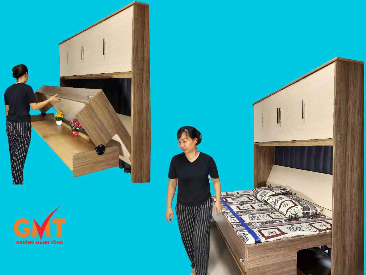 Giường ngủ thông minh hiện đại kết hợp bàn học và tủ quần áo thương hiệu Giường Mạnh Tùng